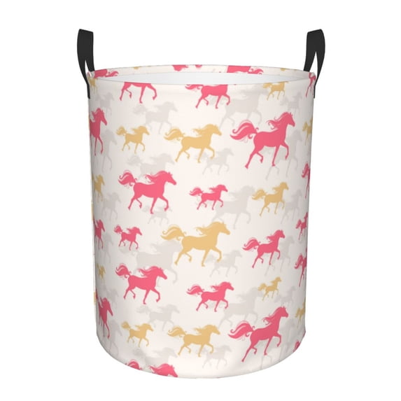 Large Laundry Basket with Handles - Minimalist Multicolor Horse Pink Kids Baby Dirty Clothes Laundry Hamper for Bedroom Aesthetic