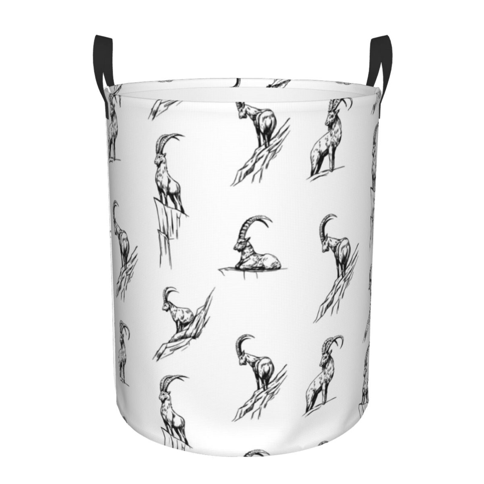 Large Laundry Basket with Handles - Minimalist Sketch Cool Goat Kids Baby Dirty Clothes Laundry Hamper for Bedroom Aesthetic