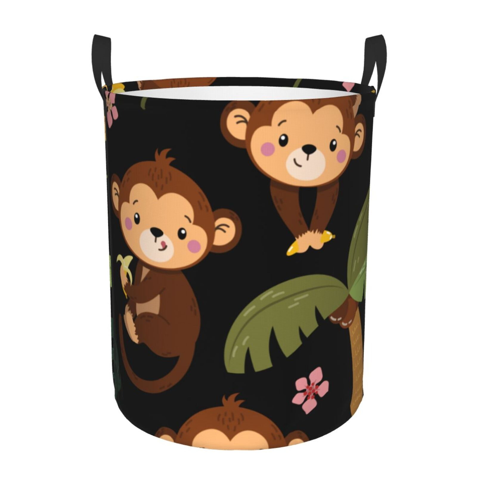 Large Laundry Basket with Handles - Monkeys Swinging from Palms Kids Baby Dirty Clothes Laundry Hamper for Bedroom Aesthetic