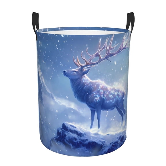 Large Laundry Basket with Handles - Moonlit Snow Mountain Deer Kids Baby Dirty Clothes Laundry Hamper for Bedroom Aesthetic