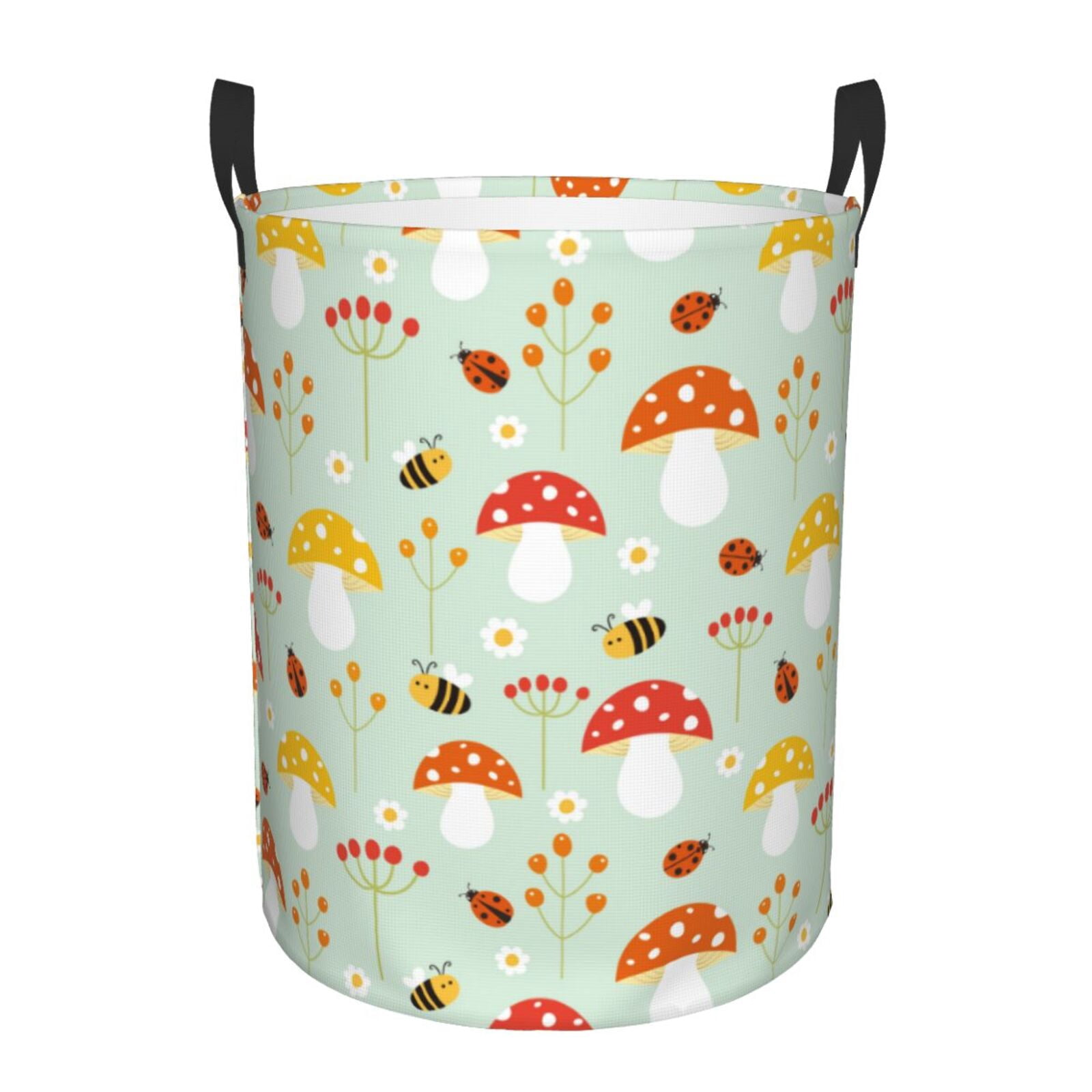 Large Laundry Basket with Handles - Mushroom Bee Kids Baby Dirty Clothes Laundry Hamper for Bedroom Aesthetic