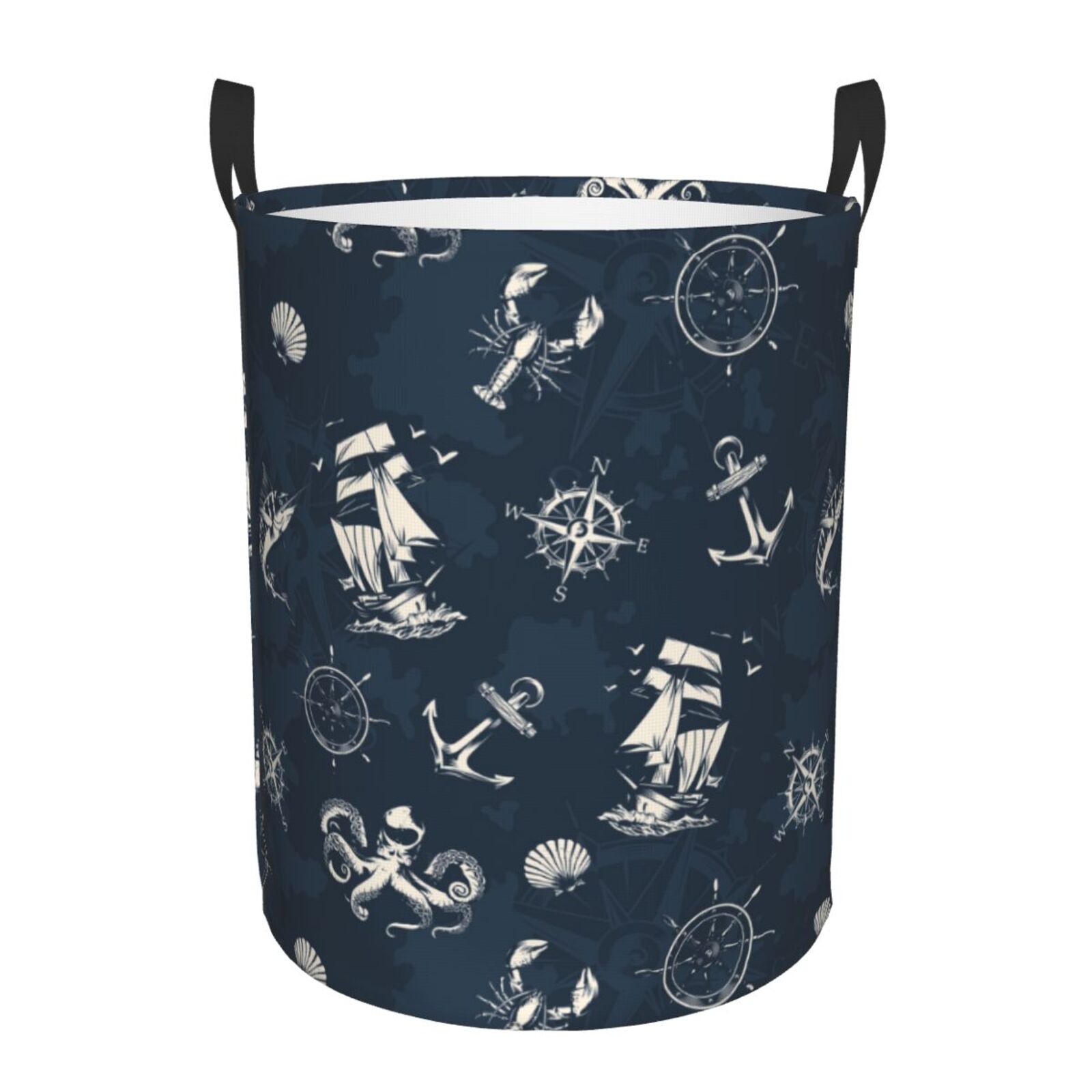 Large Laundry Basket with Handles - Nautical Vintage Pattern Kids Baby Dirty Clothes Laundry Hamper for Bedroom Aesthetic