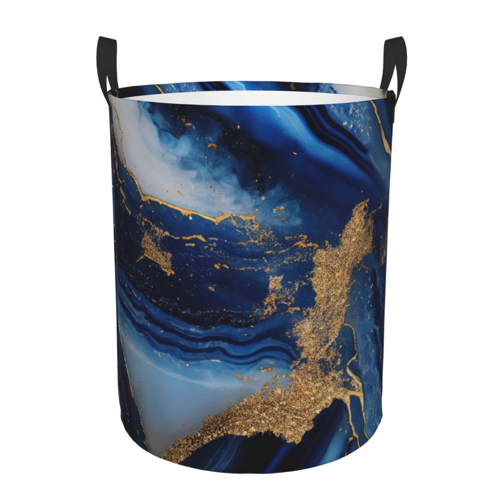 Large Laundry Basket with Handles - Navy Blue Marble Kids Baby Dirty Clothes Laundry Hamper for Bedroom Aesthetic