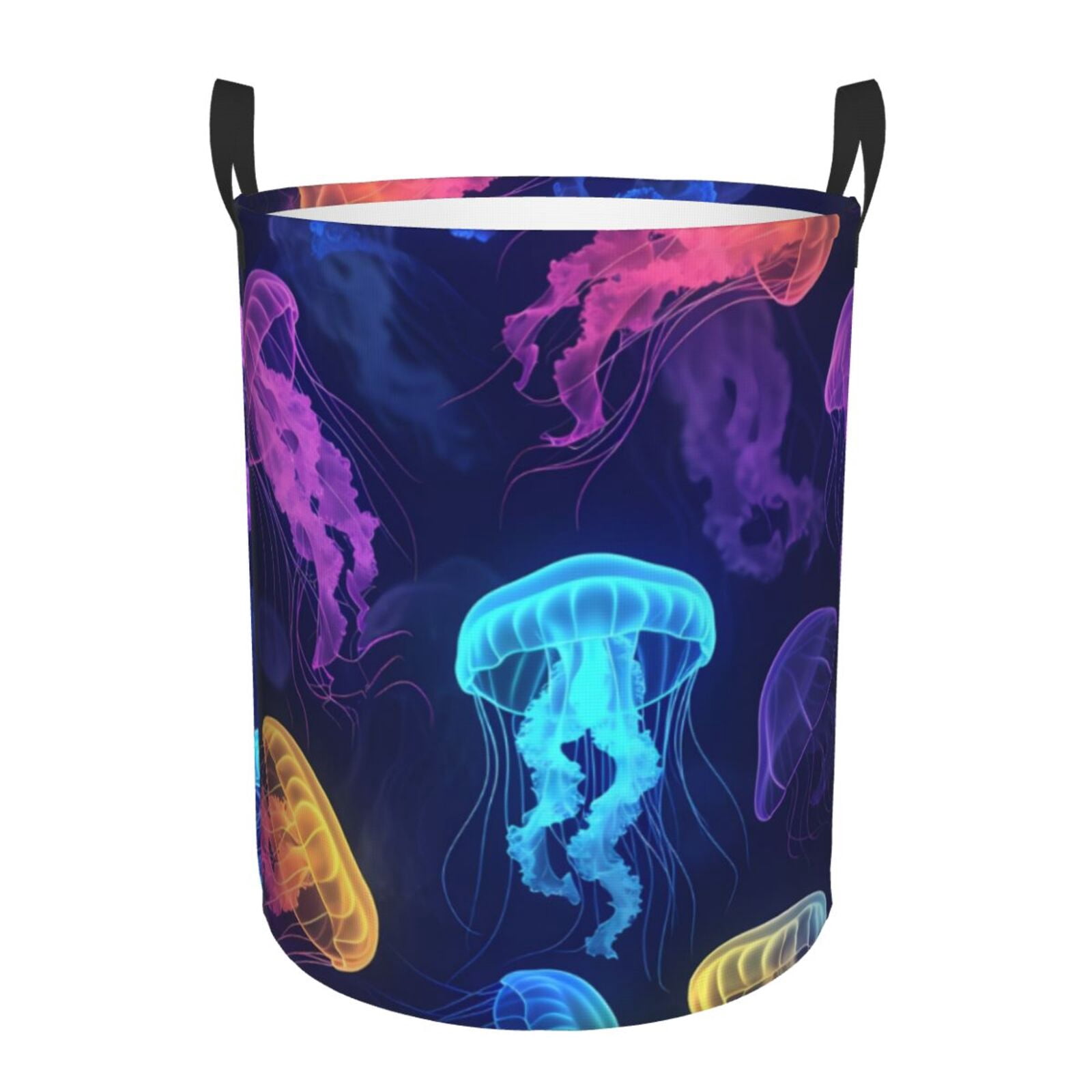 Large Laundry Basket with Handles - Neon Jellyfish Pattern Kids Baby Dirty Clothes Laundry Hamper for Bedroom Aesthetic
