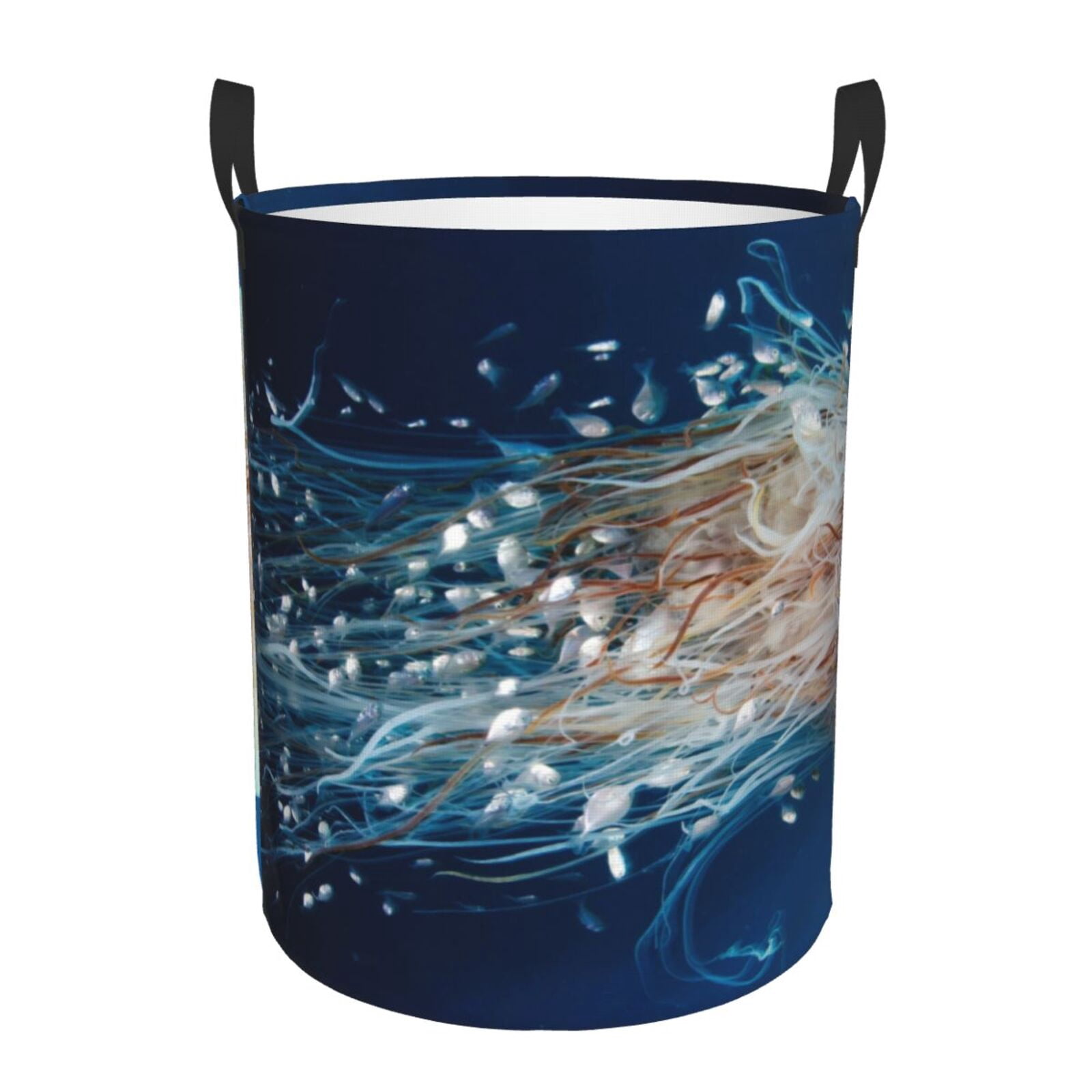 Large Laundry Basket with Handles - Ocean White Jellyfish Dansing Kids Baby Dirty Clothes Laundry Hamper for Bedroom Aesthetic