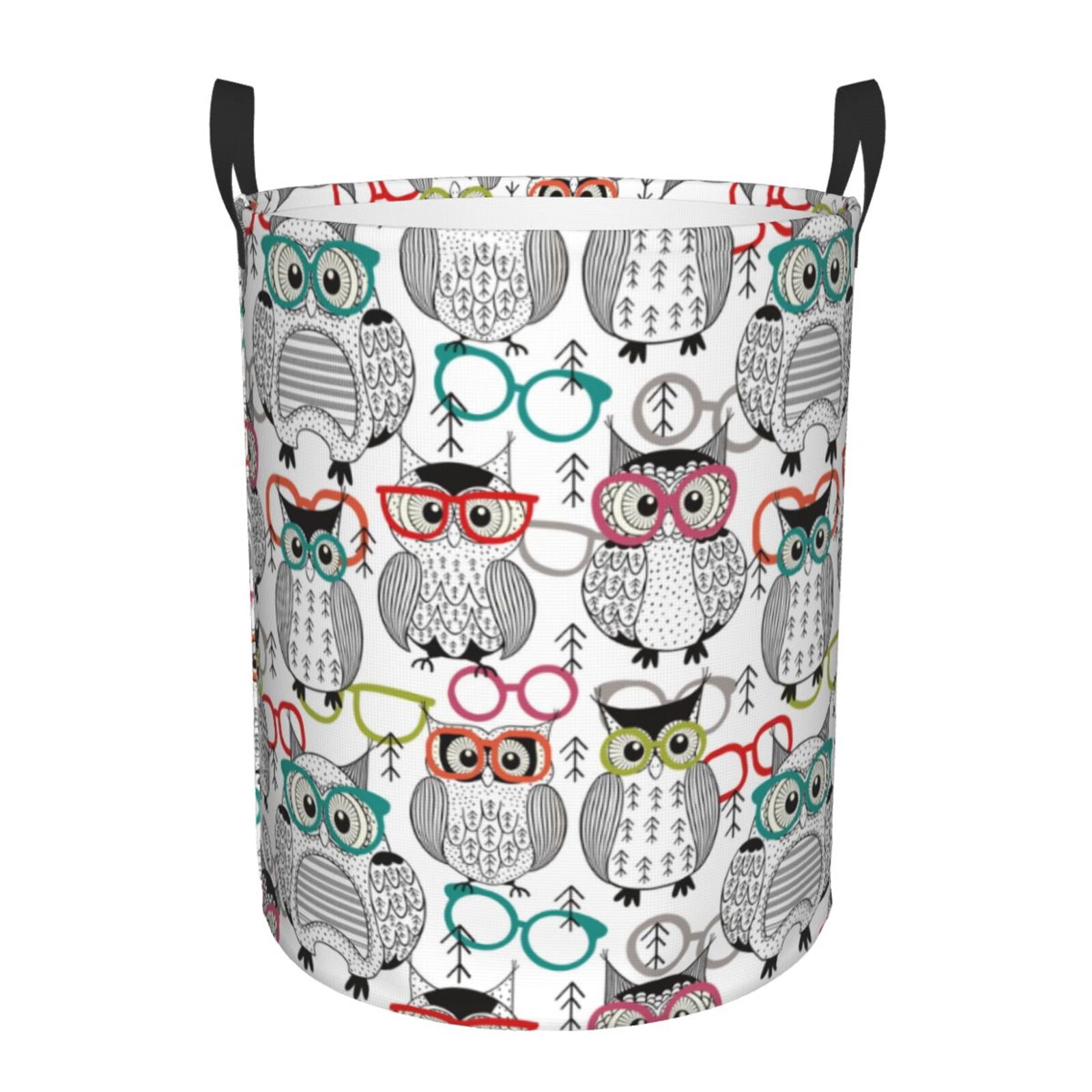 Large Laundry Basket with Handles - Owl with Glasses Kids Baby Dirty Clothes Laundry Hamper for Bedroom Aesthetic