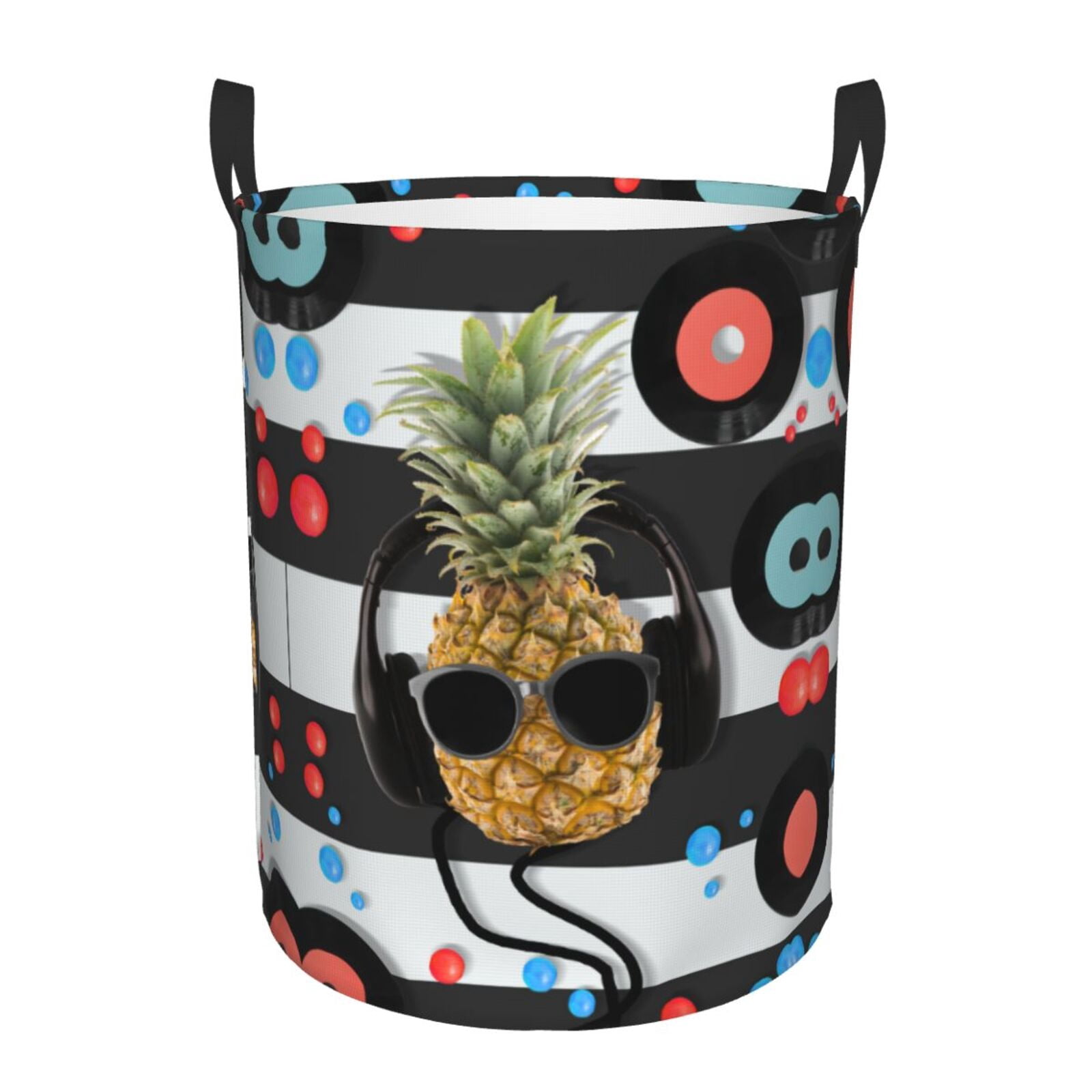 Large Laundry Basket with Handles - Pineapple With Black Glasses Kids Baby Dirty Clothes Laundry Hamper for Bedroom Aesthetic