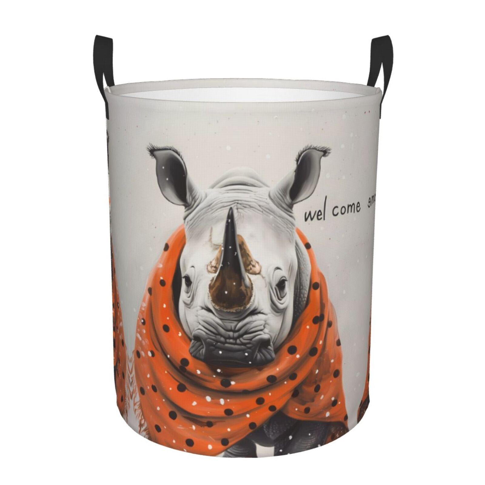 Large Laundry Basket with Handles - Polka Dot Rhino Welcome Kids Baby Dirty Clothes Laundry Hamper for Bedroom Aesthetic