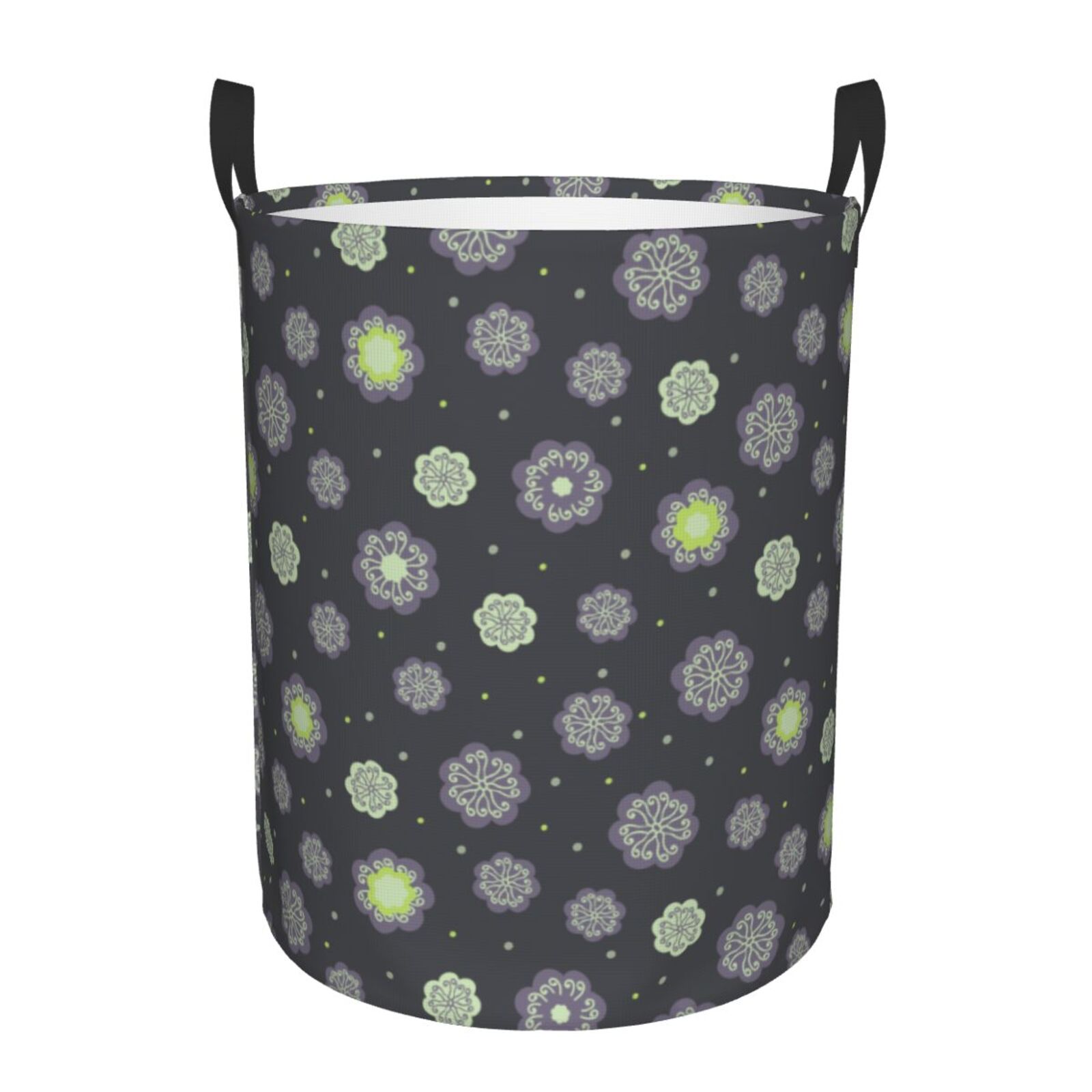 Large Laundry Basket with Handles - Purple Flower Kids Baby Dirty Clothes Laundry Hamper for Bedroom Aesthetic