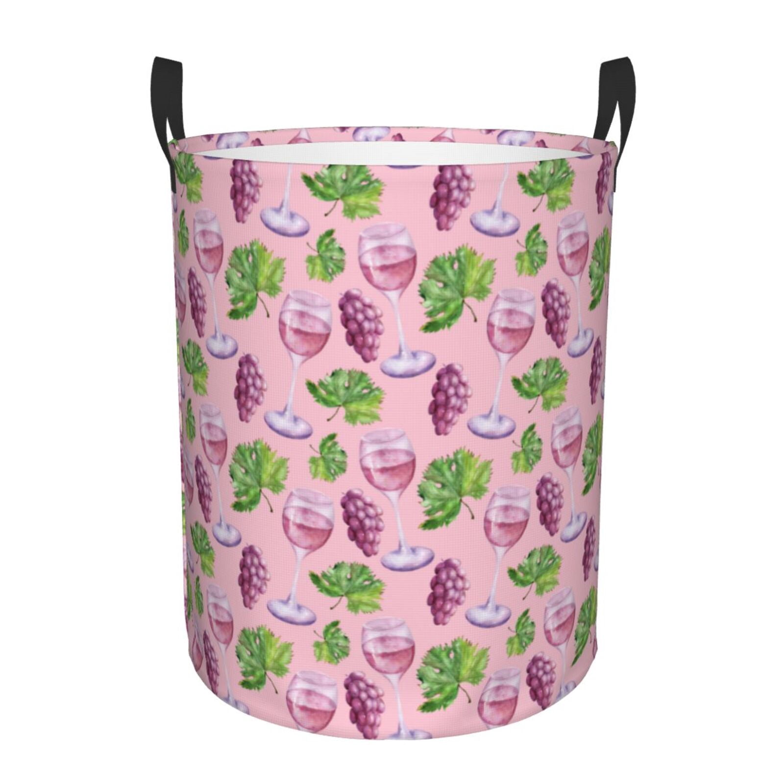 Large Laundry Basket with Handles - Purple Grape Wine Glass Print Kids Baby Dirty Clothes Laundry Hamper for Bedroom Aesthetic