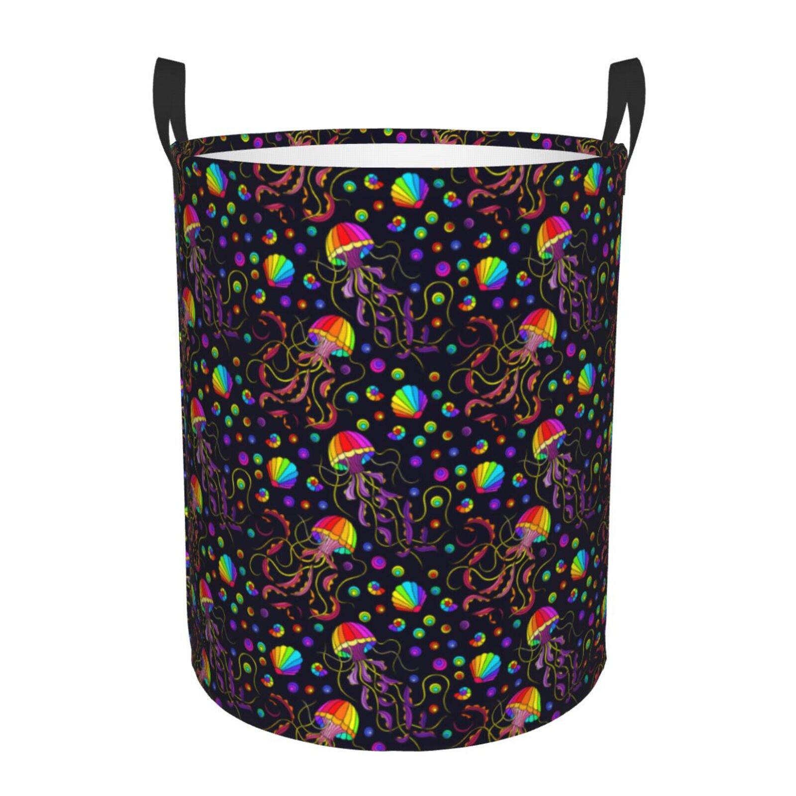 Large Laundry Basket with Handles - Rainbow Jellyfishes Kids Baby Dirty Clothes Laundry Hamper for Bedroom Aesthetic