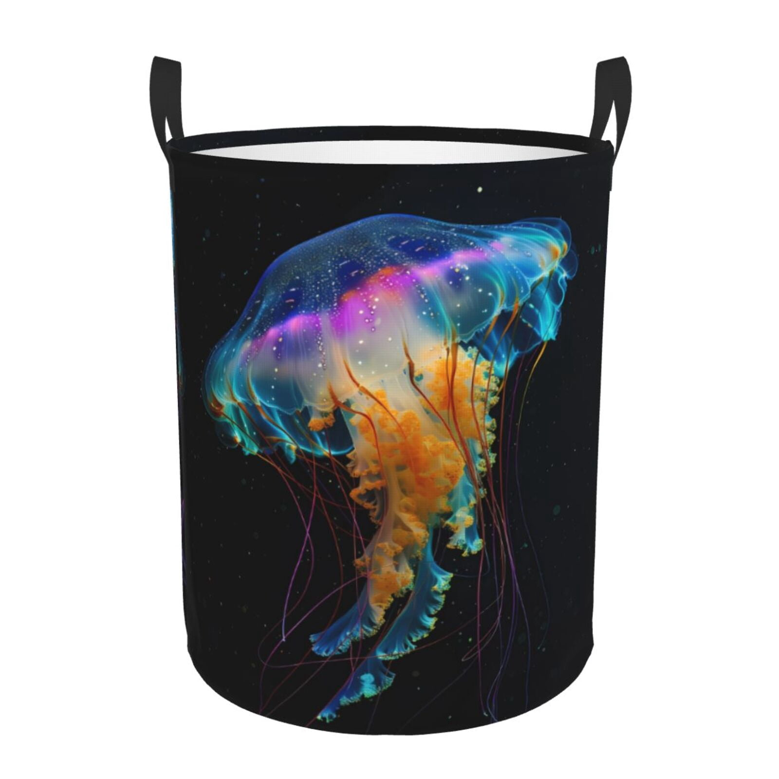 Large Laundry Basket with Handles - Rainbow Luminescent Jellyfish Kids Baby Dirty Clothes Laundry Hamper for Bedroom Aesthetic