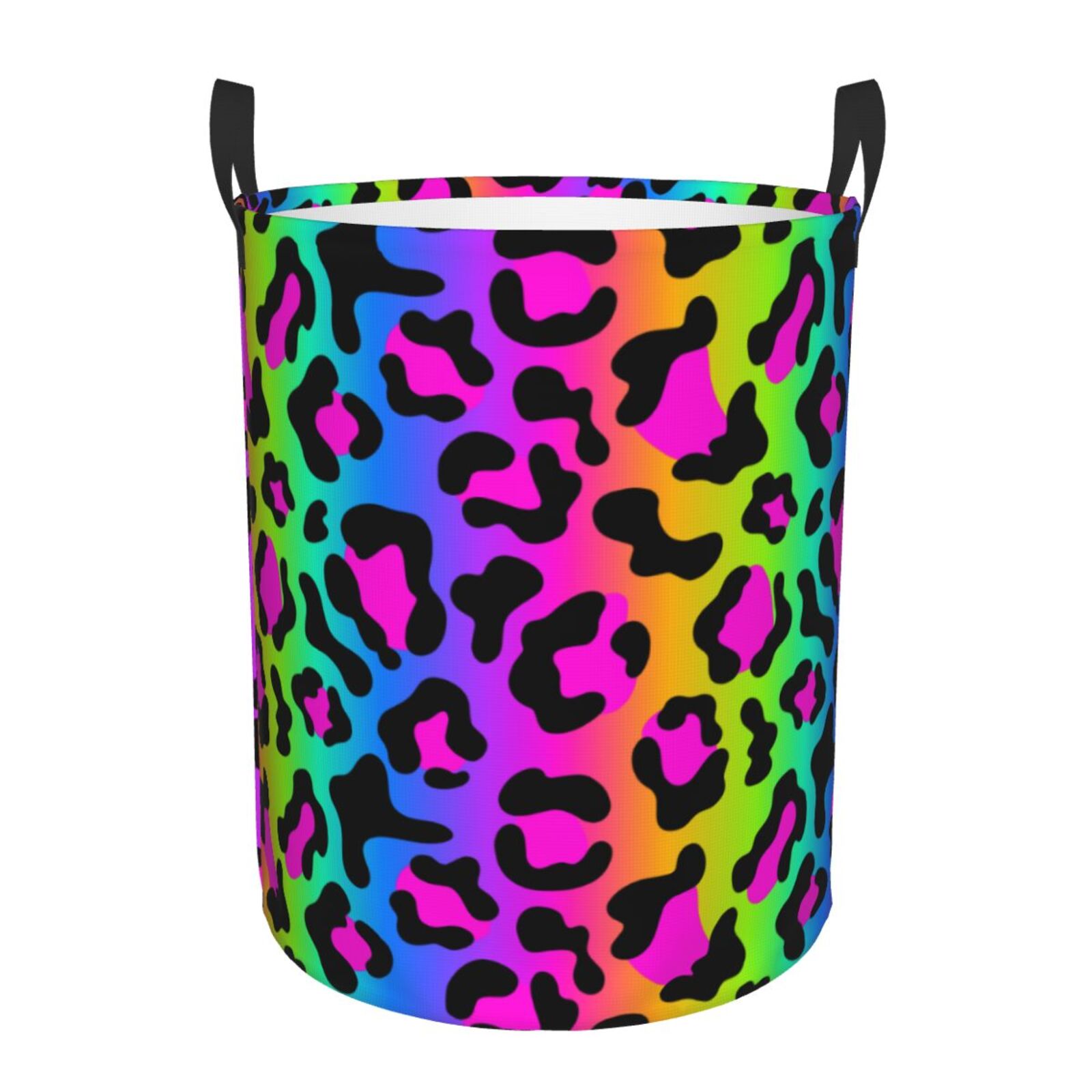 Large Laundry Basket with Handles - Rainbow leopard bright Kids Baby Dirty Clothes Laundry Hamper for Bedroom Aesthetic