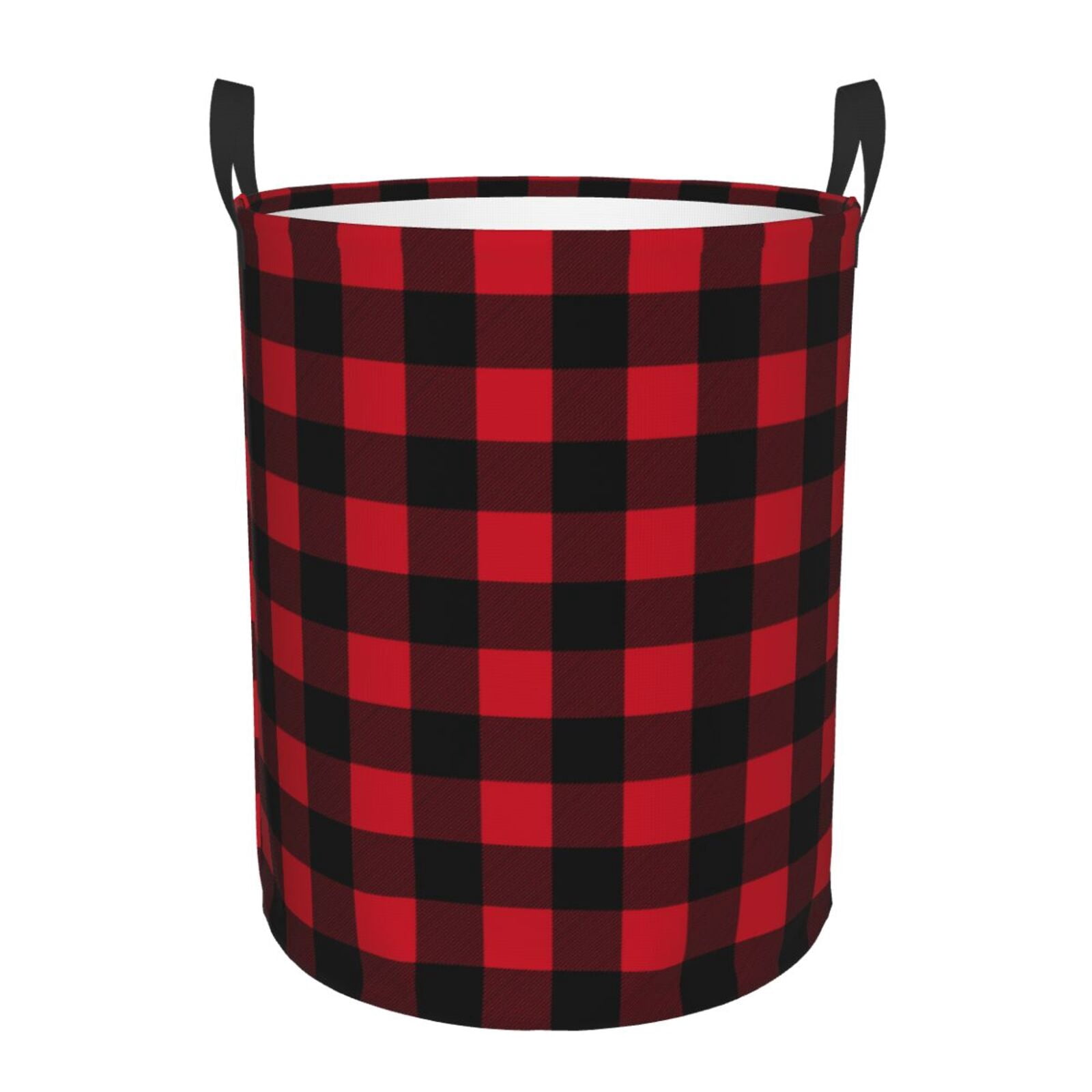 Large Laundry Basket with Handles - Red Black Twill Stripe Plaid Kids Baby Dirty Clothes Laundry Hamper for Bedroom Aesthetic