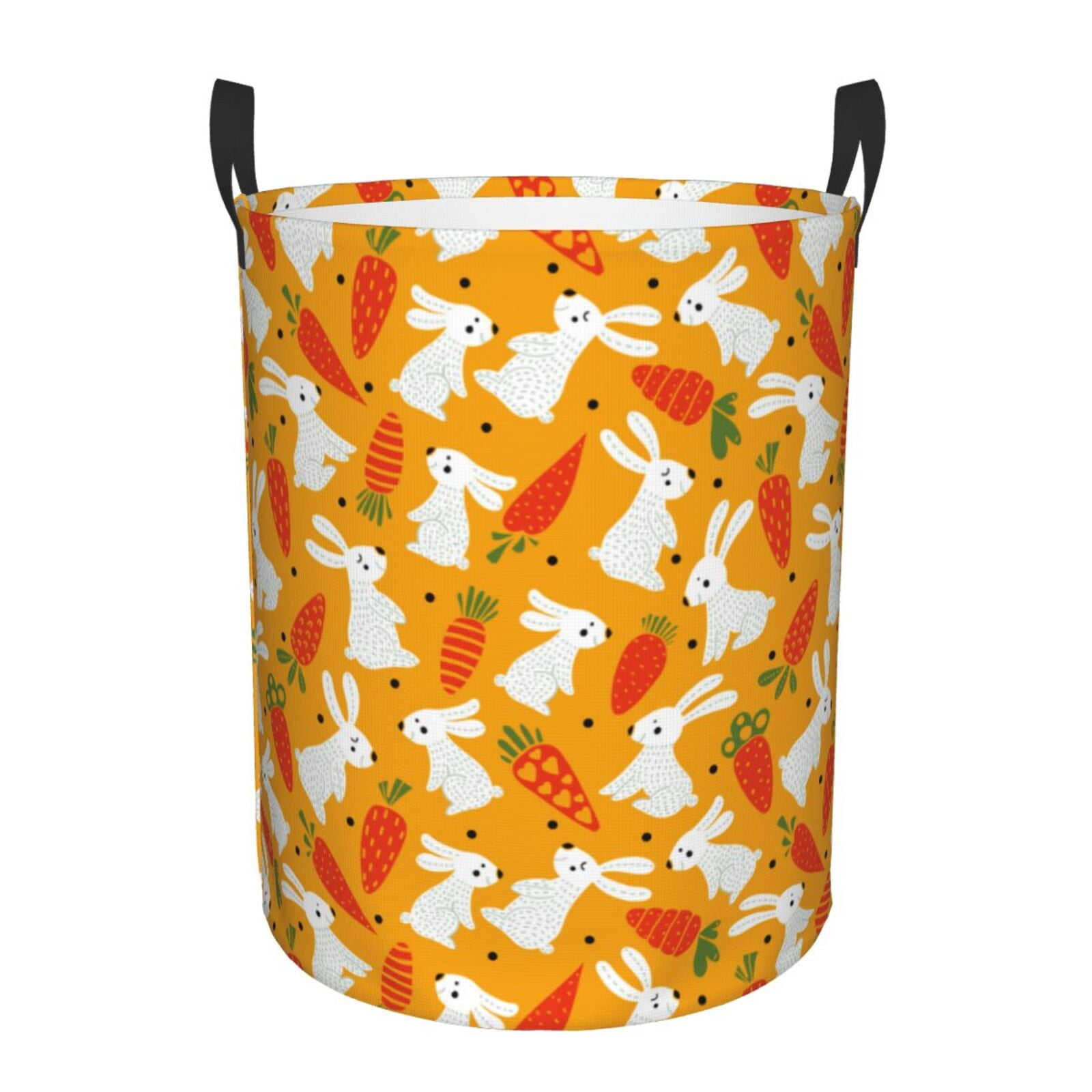 Large Laundry Basket with Handles - Red Carrot Cute Rabbit Kids Baby Dirty Clothes Laundry Hamper for Bedroom Aesthetic