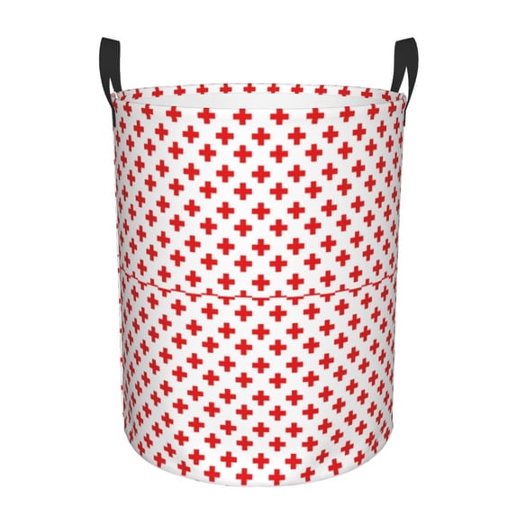Large Laundry Basket with Handles - Red Cross Kids Baby Dirty Clothes Laundry Hamper for Bedroom Aesthetic