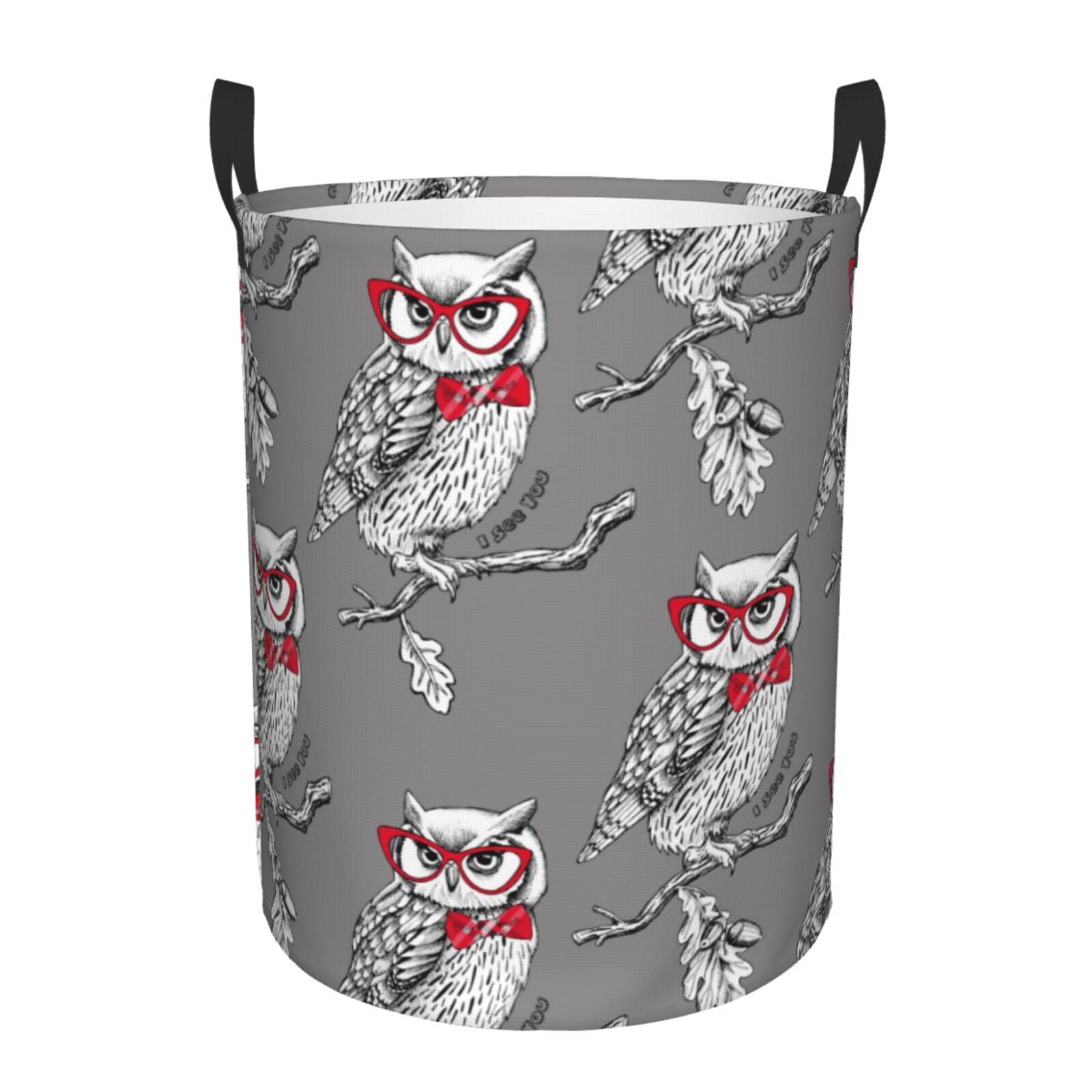 Large Laundry Basket with Handles - Red Glasses Bow Tie Owl Kids Baby Dirty Clothes Laundry Hamper for Bedroom Aesthetic