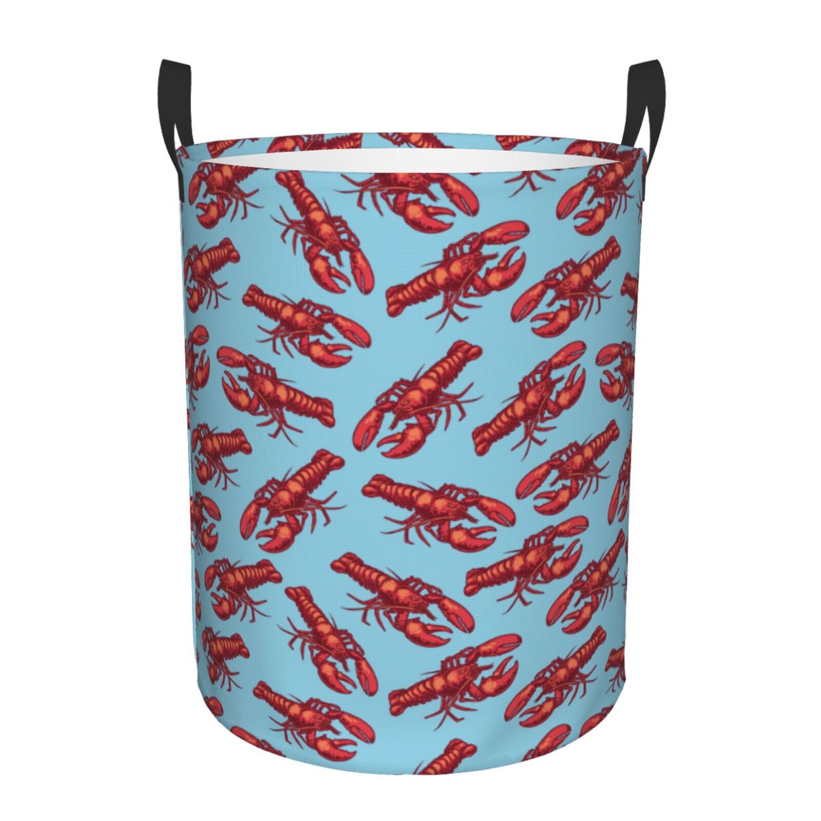 Large Laundry Basket with Handles - Red Lobster Print Blue Kids Baby Dirty Clothes Laundry Hamper for Bedroom Aesthetic