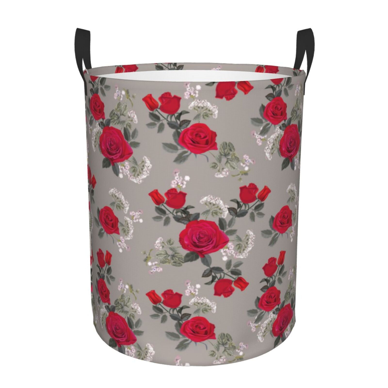 Large Laundry Basket with Handles - Red Rose Flowers Kids Baby Dirty Clothes Laundry Hamper for Bedroom Aesthetic