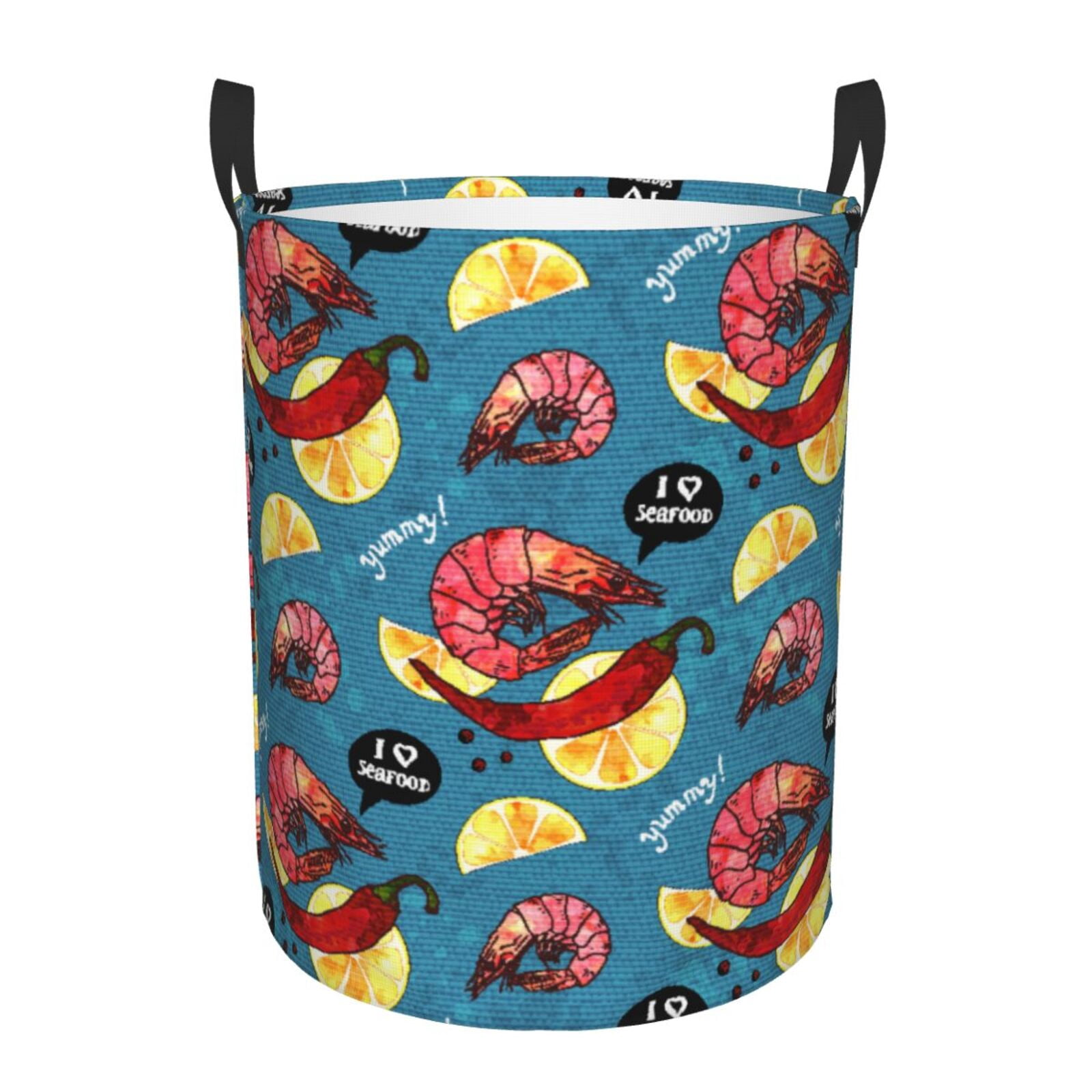 Large Laundry Basket with Handles - Red Shrimp Chili Lemon Kids Baby Dirty Clothes Laundry Hamper for Bedroom Aesthetic