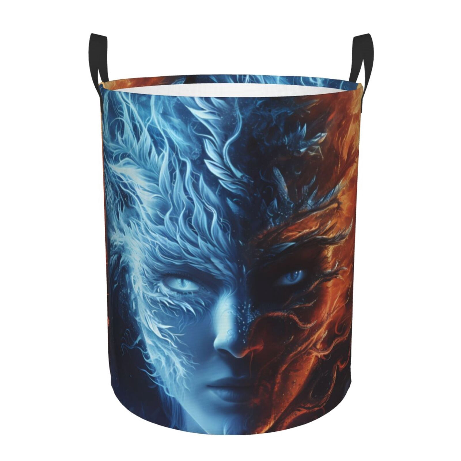 Large Laundry Basket with Handles - Red and Blue Fire Women Kids Baby Dirty Clothes Laundry Hamper for Bedroom Aesthetic