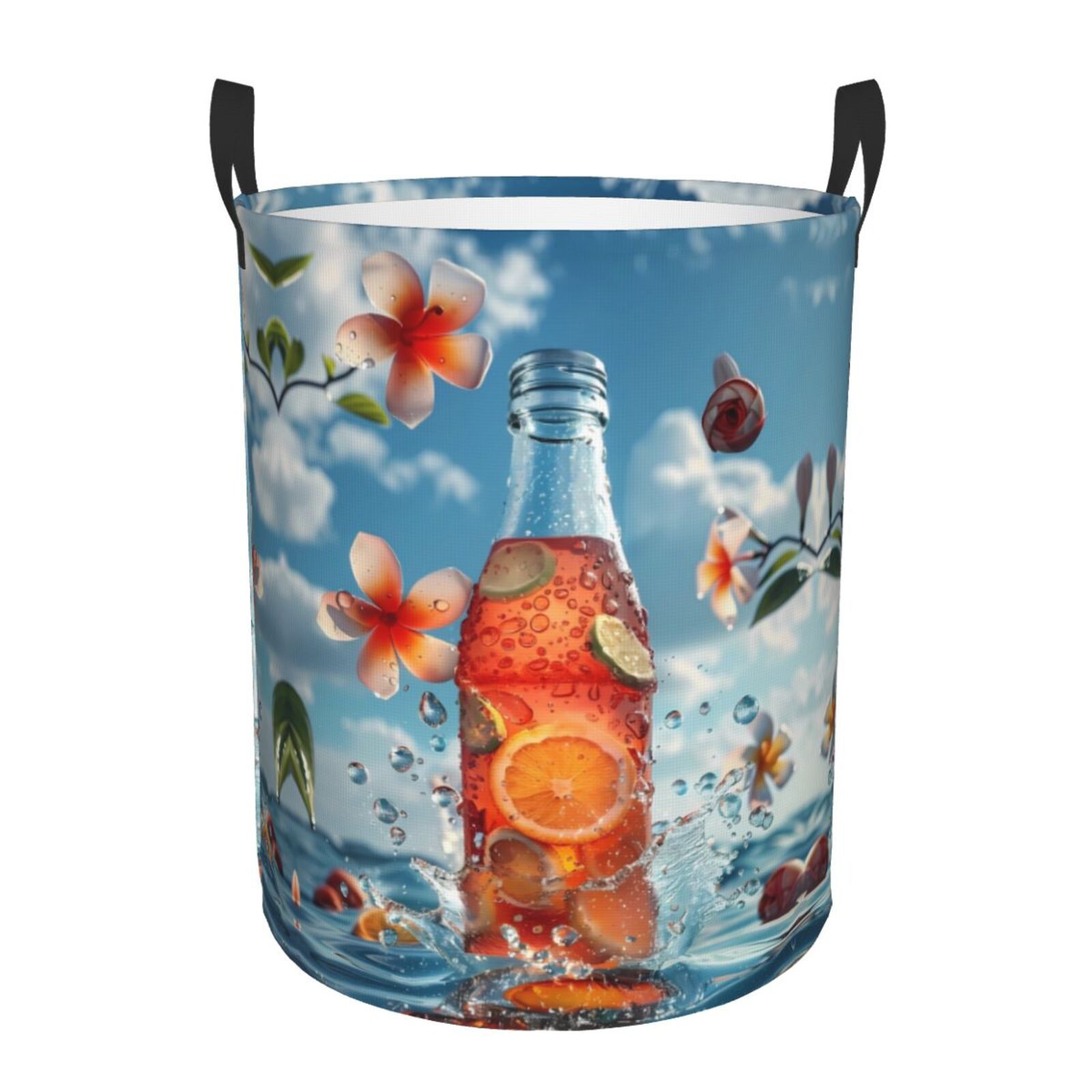 Large Laundry Basket with Handles - Refreshing Citrus Splash Kids Baby Dirty Clothes Laundry Hamper for Bedroom Aesthetic