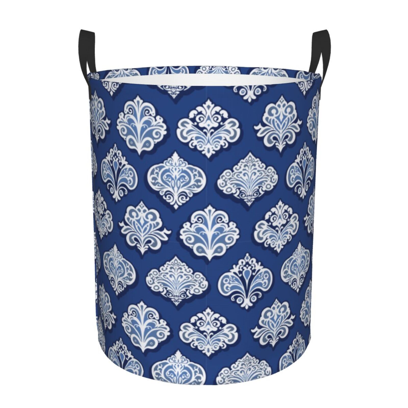 Large Laundry Basket with Handles - Retro Traditional Royal navyblue Kids Baby Dirty Clothes Laundry Hamper for Bedroom Aesthetic