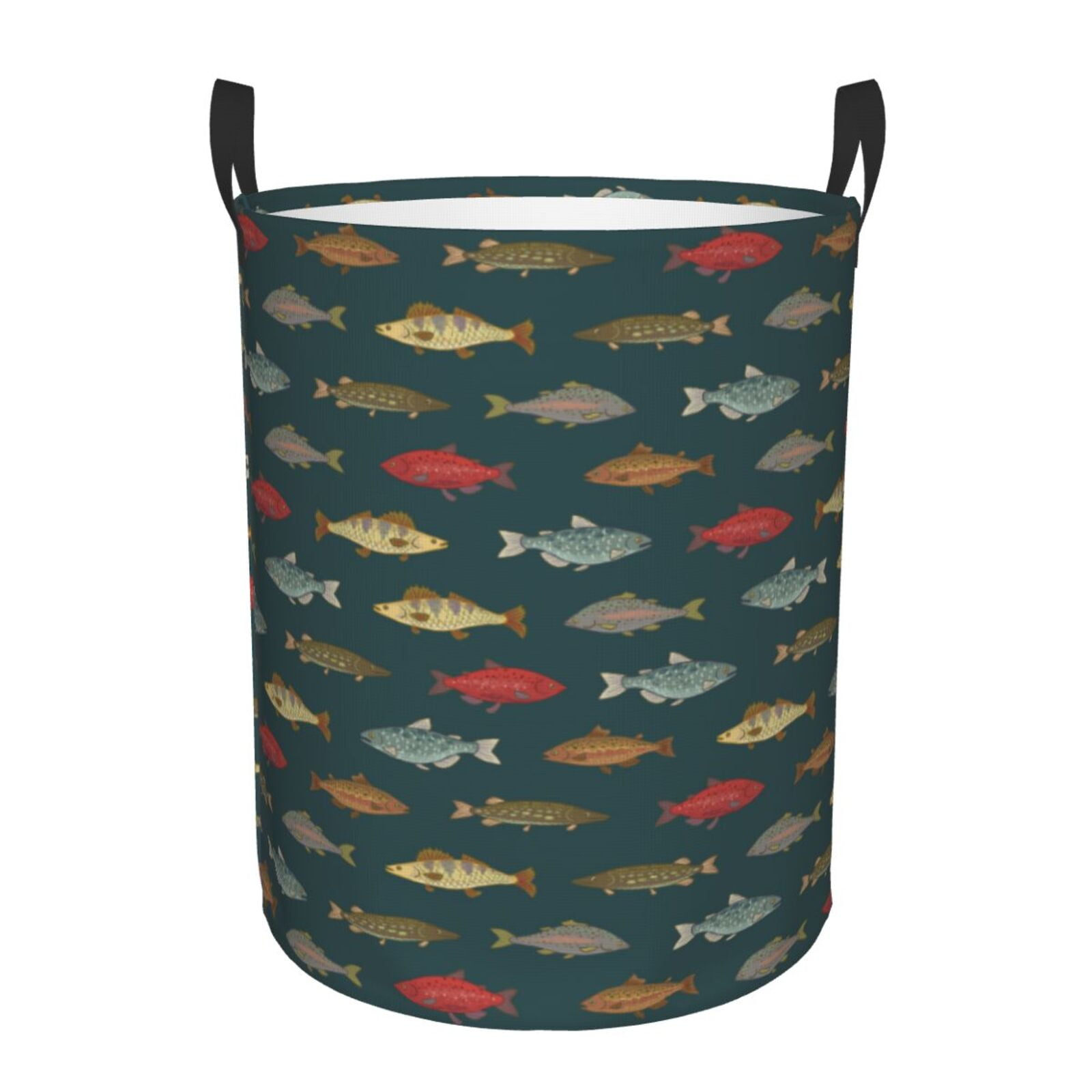 Large Laundry Basket with Handles - River Freshwater Fish Kids Baby Dirty Clothes Laundry Hamper for Bedroom Aesthetic