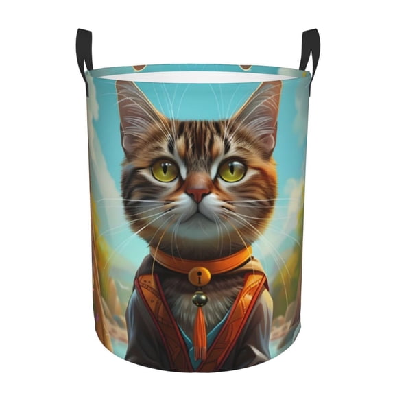 Large Laundry Basket with Handles - Riverside Meditating Cat Kids Baby Dirty Clothes Laundry Hamper for Bedroom Aesthetic