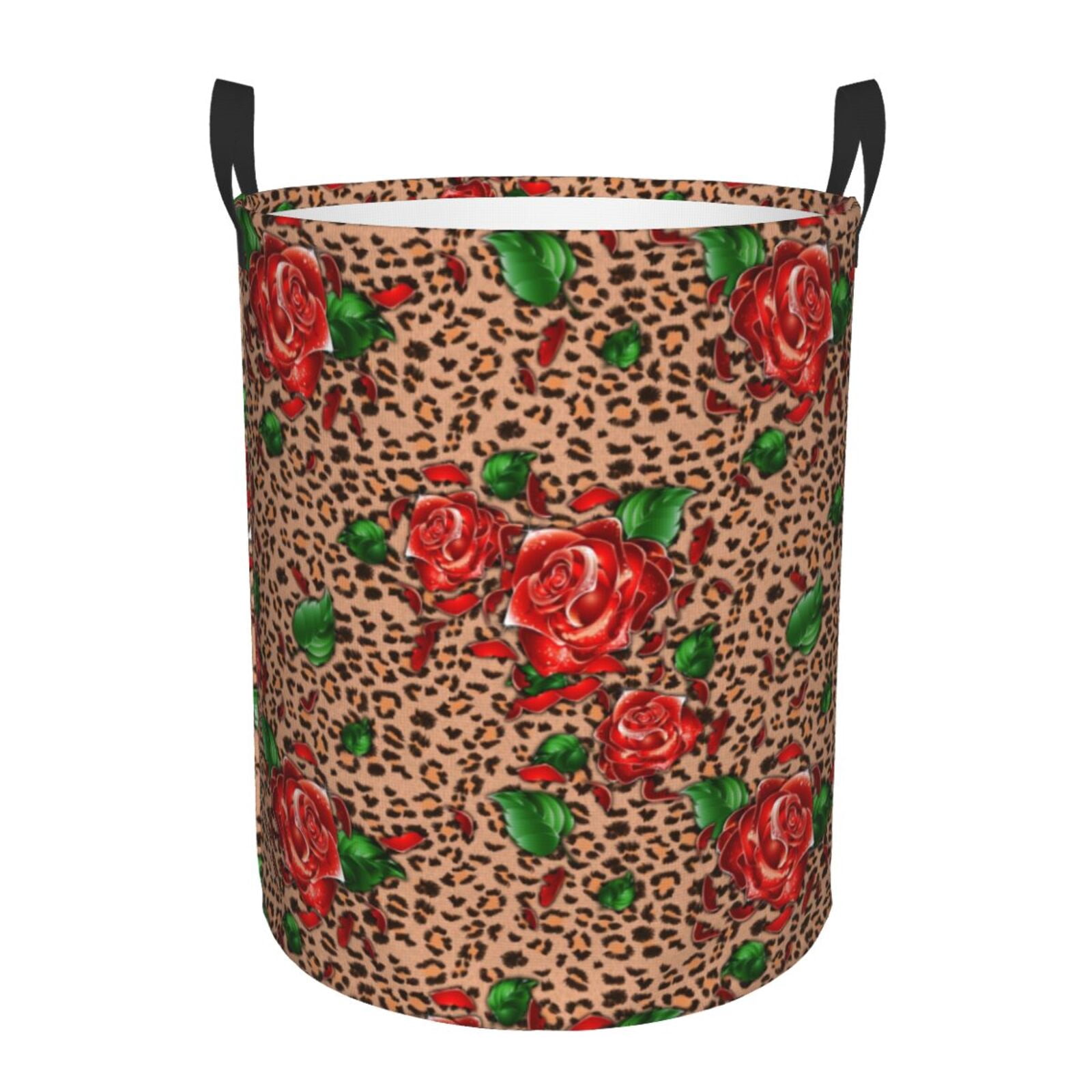 Large Laundry Basket with Handles - Rose Mix Leopard 1 Kids Baby Dirty Clothes Laundry Hamper for Bedroom Aesthetic