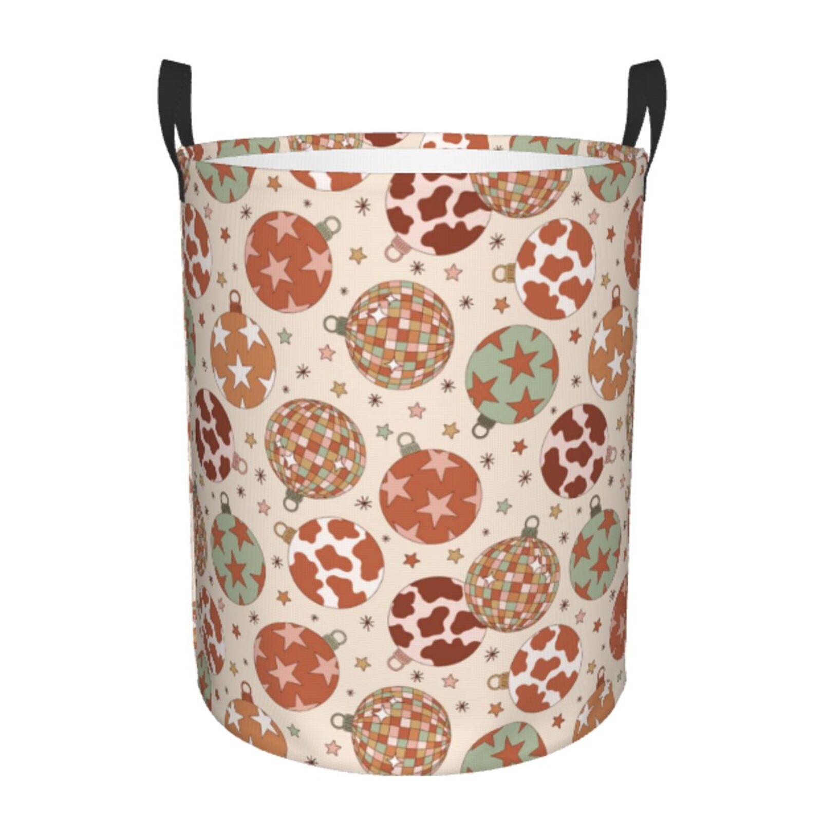 Large Laundry Basket with Handles - Rustic Christmas Ornaments Kids Baby Dirty Clothes Laundry Hamper for Bedroom Aesthetic