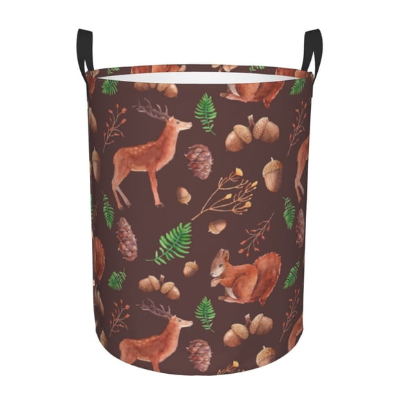 Large Laundry Basket with Handles - Rustic Cute Deer Squirrel Nut Kids Baby Dirty Clothes Laundry Hamper for Bedroom Aesthetic