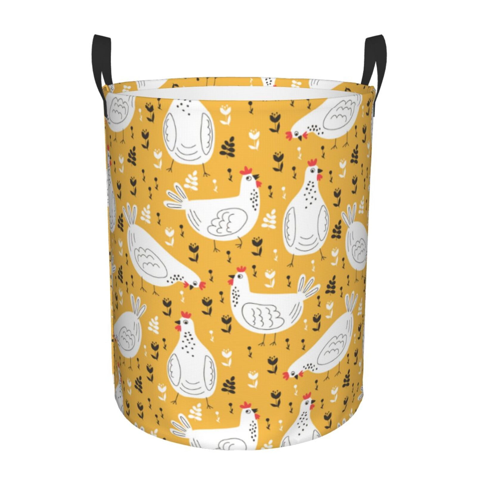 Large Laundry Basket with Handles - Rustic Lines Funny Chicken Yellow Kids Baby Dirty Clothes Laundry Hamper for Bedroom Aesthetic