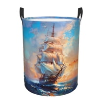 Large Laundry Basket with Handles - Sailing Ship Ocean Sunset Kids Baby Dirty Clothes Laundry Hamper for Bedroom Aesthetic