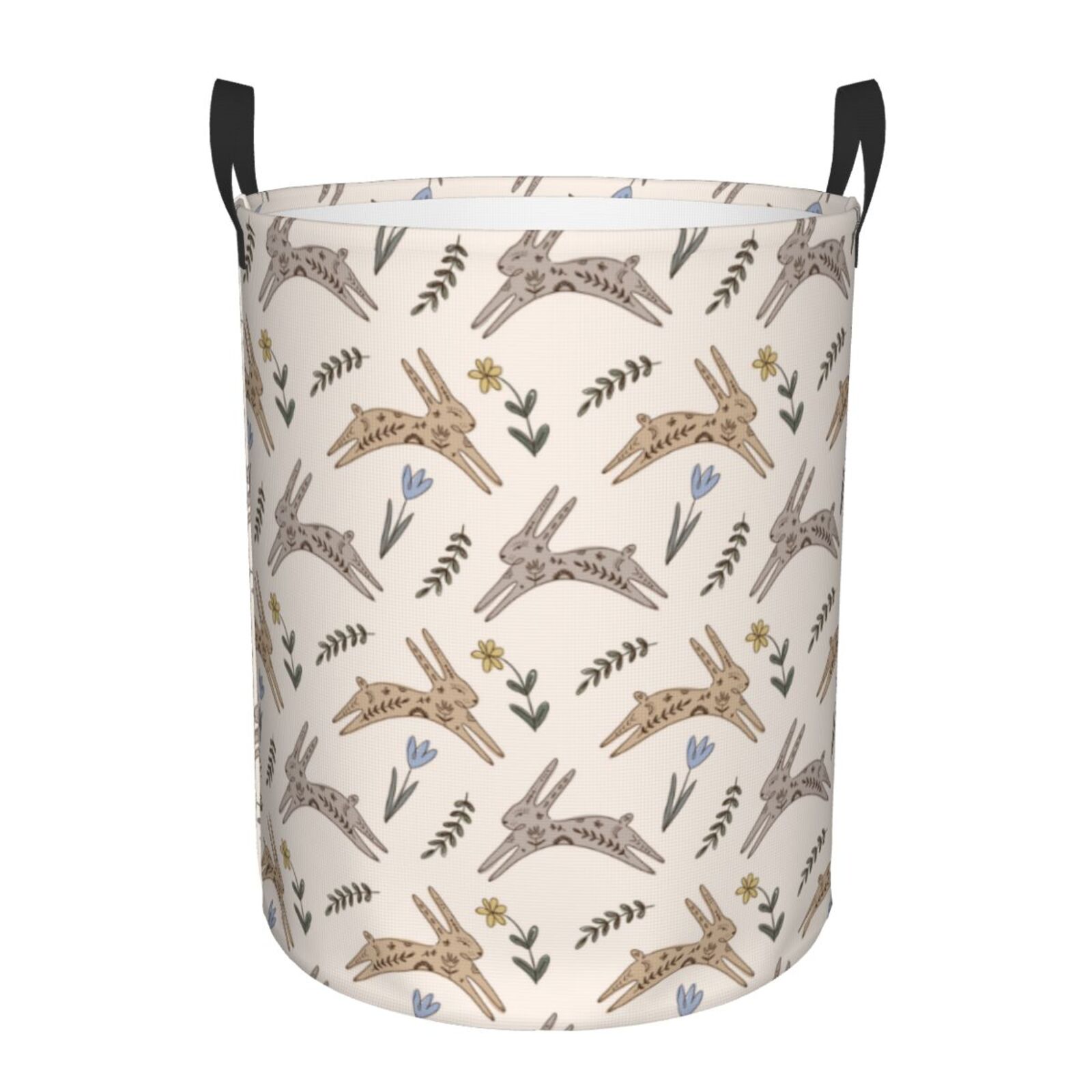 Large Laundry Basket with Handles - Sassy Floral Print Rabbit Kids Baby Dirty Clothes Laundry Hamper for Bedroom Aesthetic