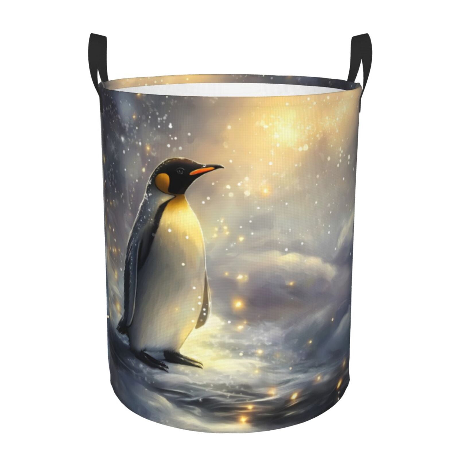 Large Laundry Basket with Handles - Serene Penguin Winter Kids Baby Dirty Clothes Laundry Hamper for Bedroom Aesthetic