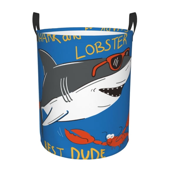 Large Laundry Basket with Handles - Shark With Sunglasses and Lobste Kids Baby Dirty Clothes Laundry Hamper for Bedroom Aesthetic