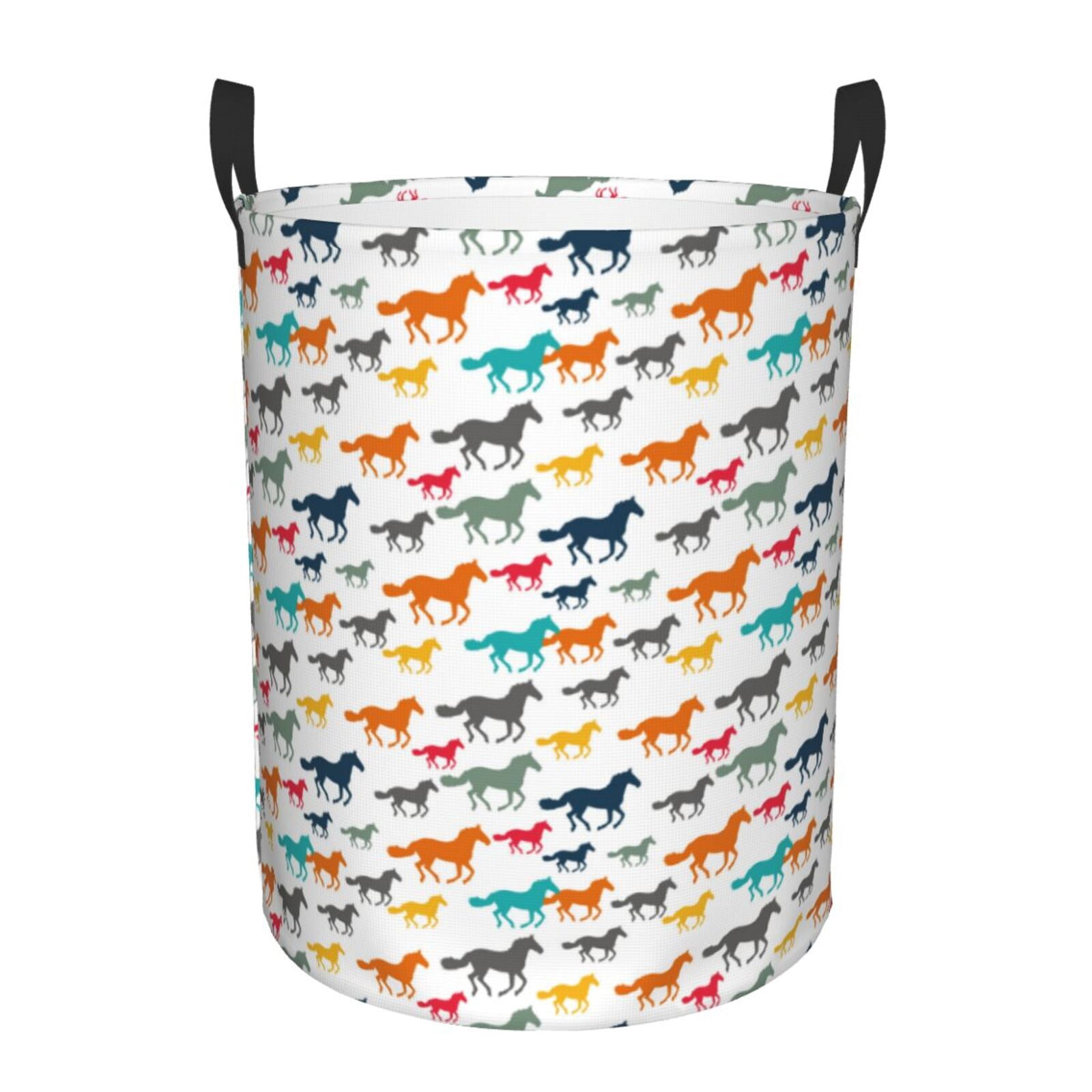 Large Laundry Basket with Handles - Simple Colorful Cute Horse Kids Baby Dirty Clothes Laundry Hamper for Bedroom Aesthetic