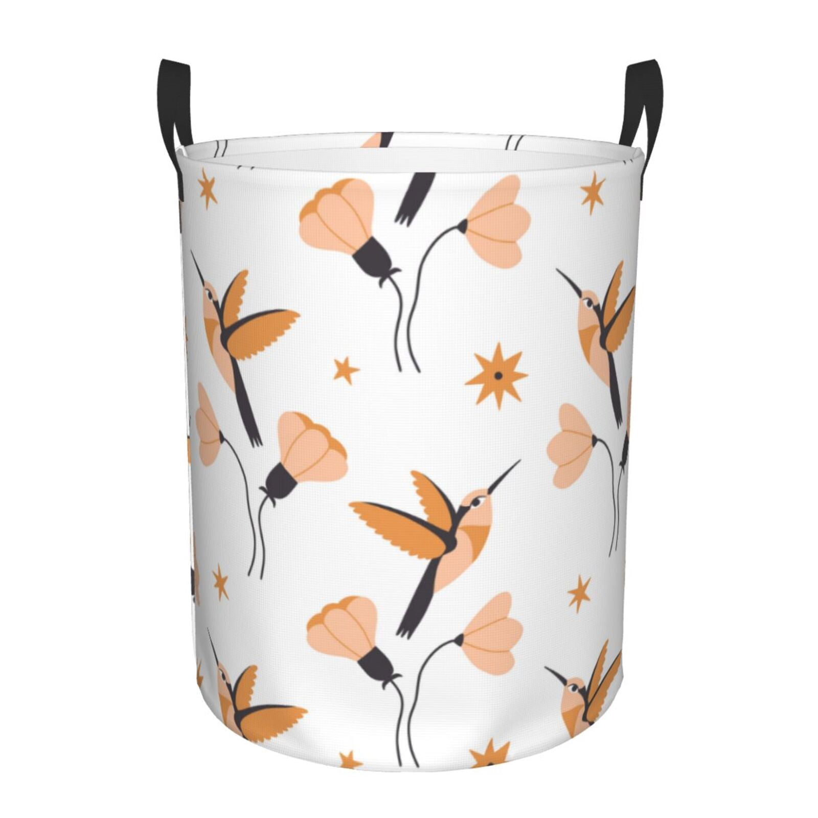 Large Laundry Basket with Handles - Simple Hummingbird Flower Kids Baby Dirty Clothes Laundry Hamper for Bedroom Aesthetic