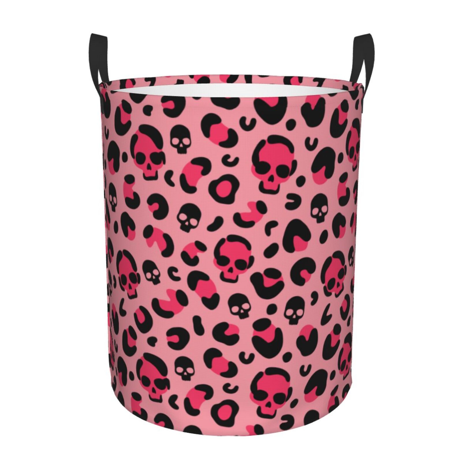Large Laundry Basket with Handles - Skull leopard print pink cute Kids Baby Dirty Clothes Laundry Hamper for Bedroom Aesthetic