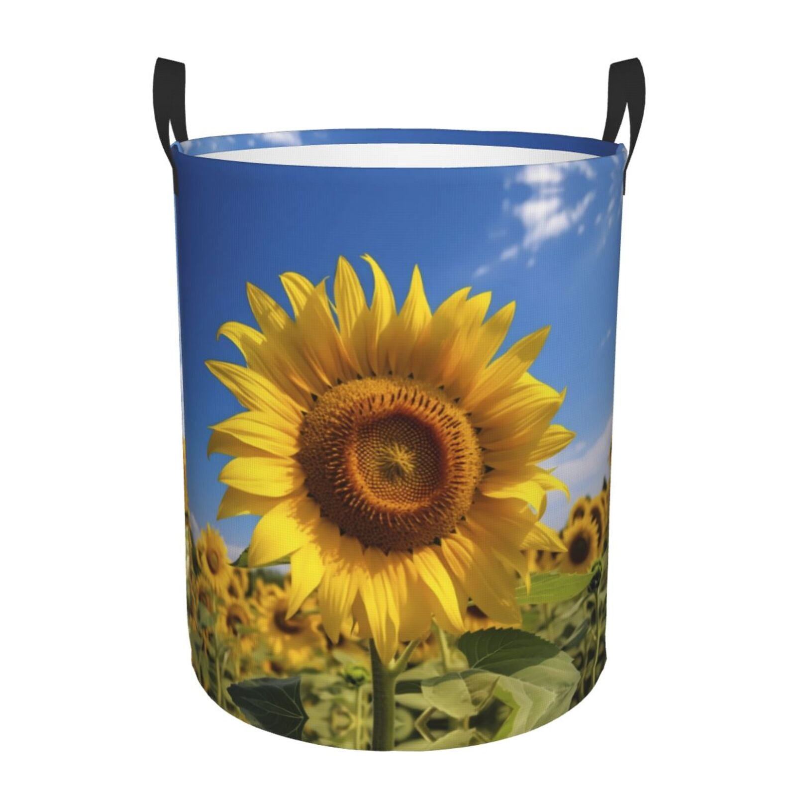 Large Laundry Basket with Handles - Sky Golden Sunflower Field A Kids Baby Dirty Clothes Laundry Hamper for Bedroom Aesthetic