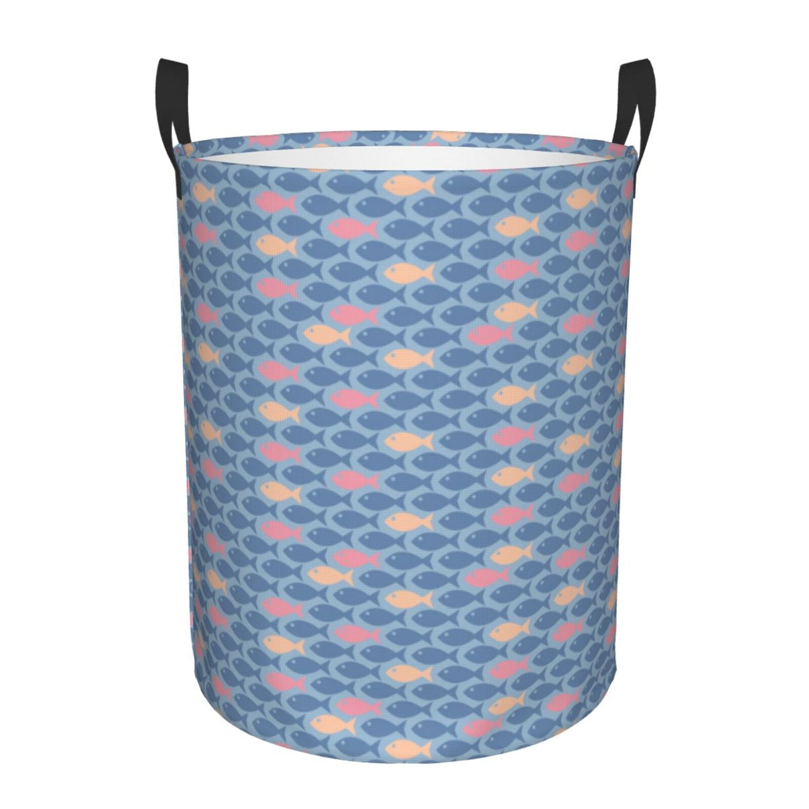 Large Laundry Basket with Handles - Small Colorful Fish Kids Baby Dirty Clothes Laundry Hamper for Bedroom Aesthetic