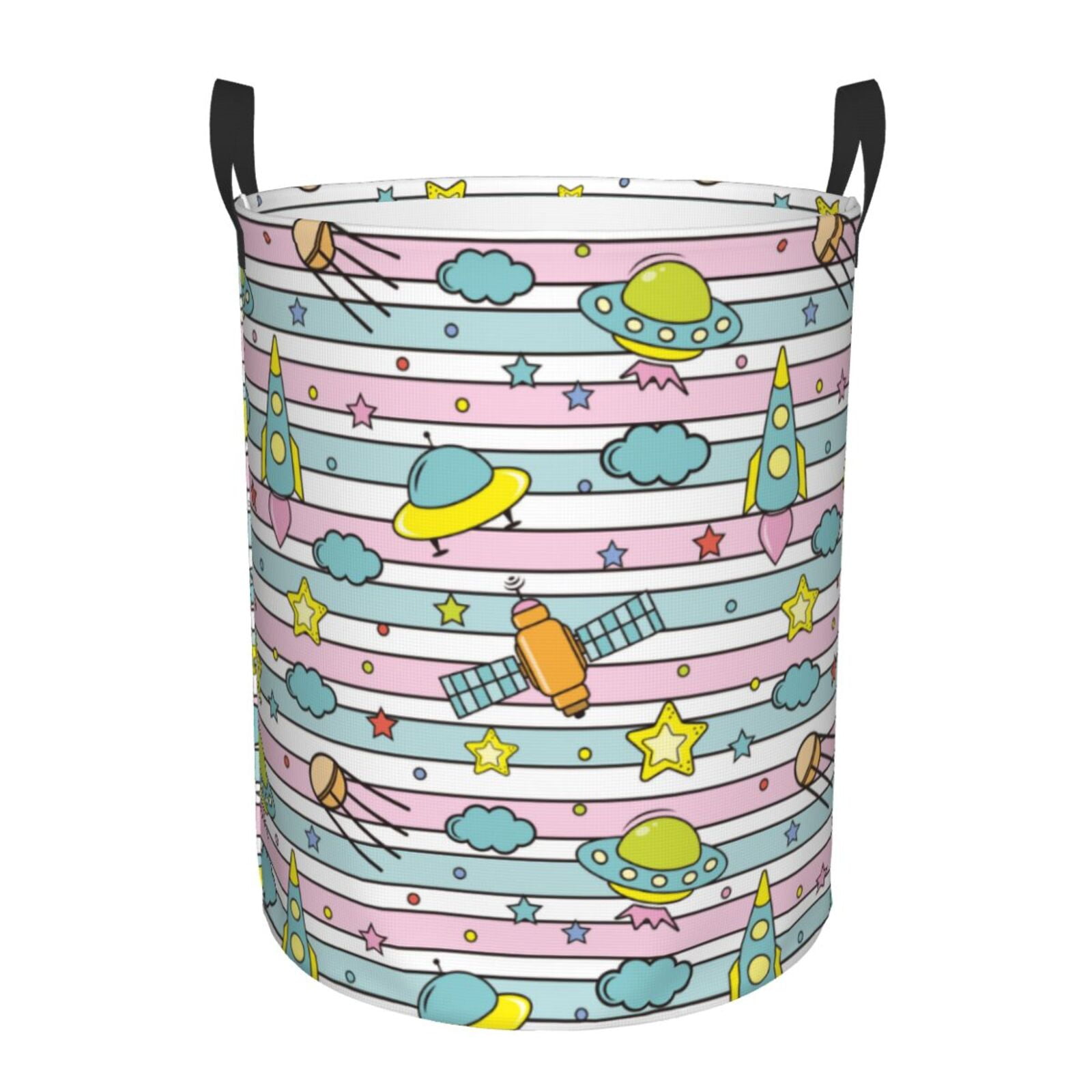 Large Laundry Basket with Handles - Space Doodle Kids Baby Dirty Clothes Laundry Hamper for Bedroom Aesthetic