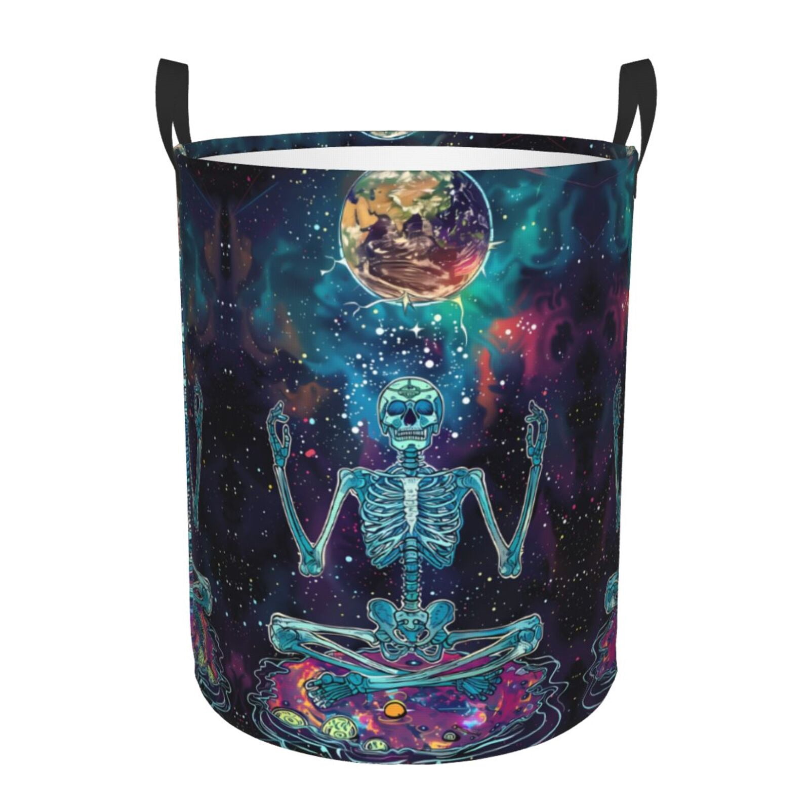 Large Laundry Basket with Handles - Space Skeleton Meditation Kids Baby Dirty Clothes Laundry Hamper for Bedroom Aesthetic