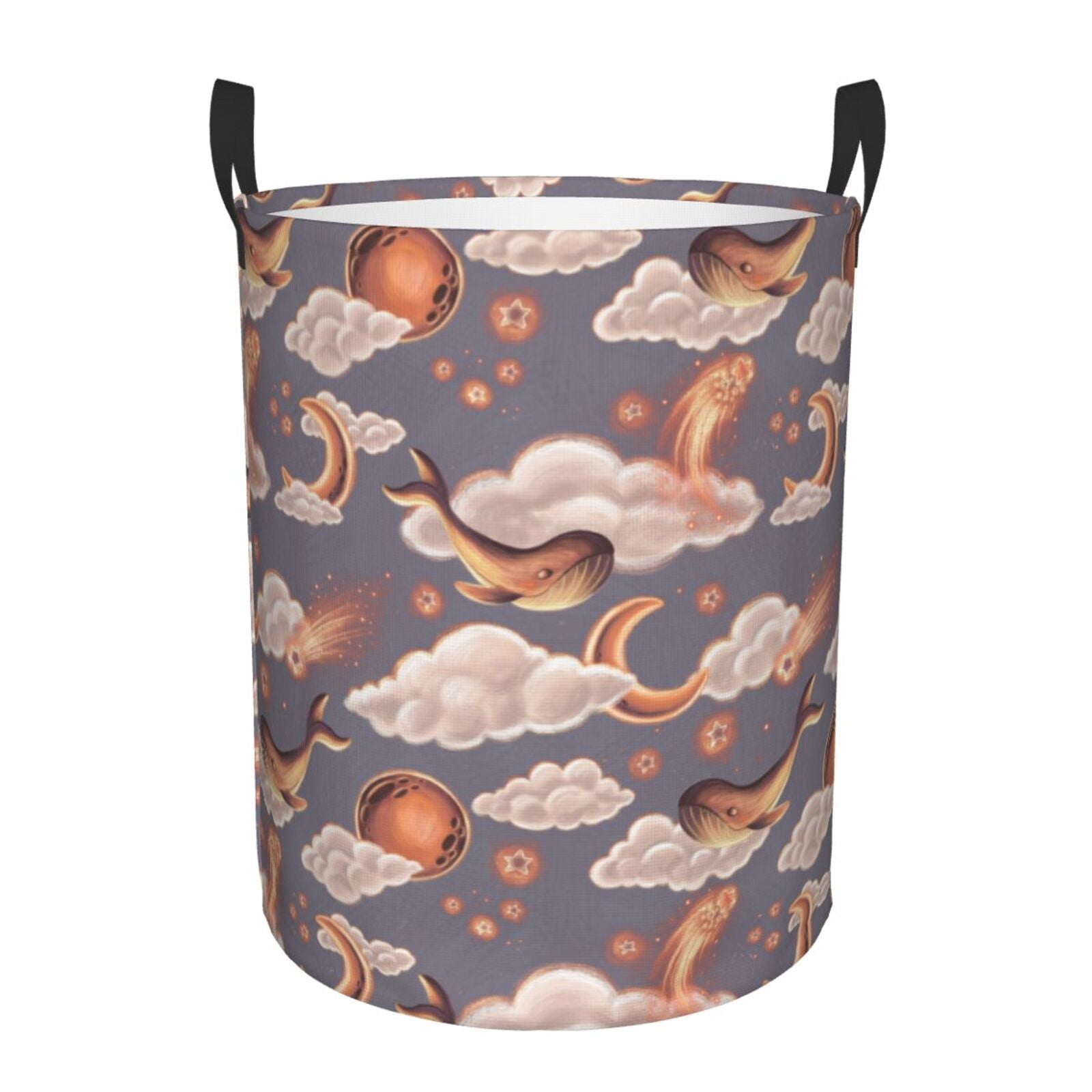 Large Laundry Basket with Handles - Star moon clouds Whales texture Kids Baby Dirty Clothes Laundry Hamper for Bedroom Aesthetic
