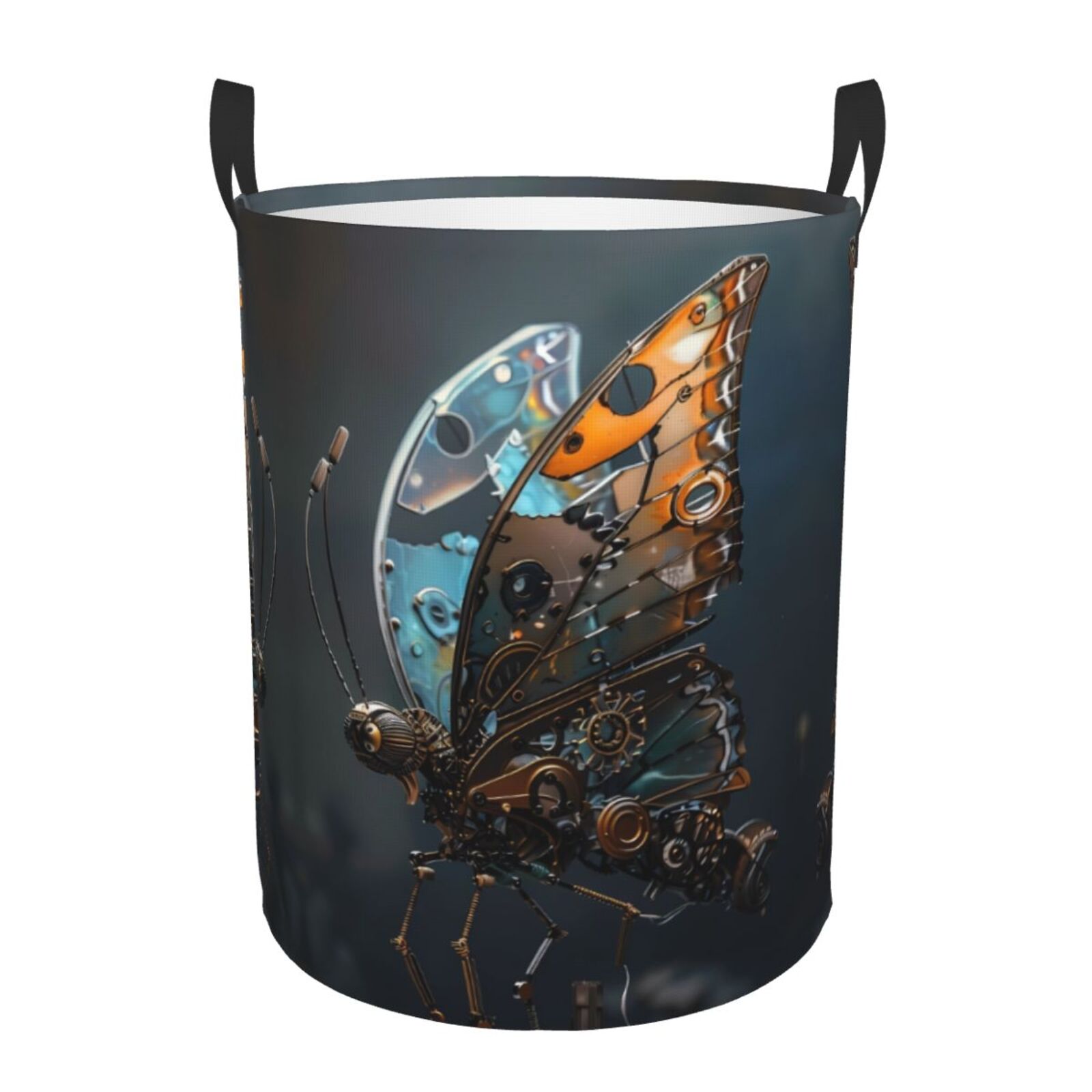 Large Laundry Basket with Handles - Steampunk Mechanical Butterfly Kids Baby Dirty Clothes Laundry Hamper for Bedroom Aesthetic