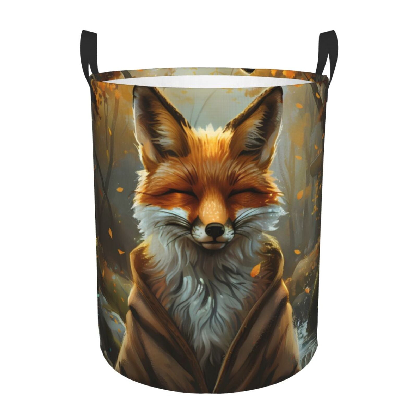Large Laundry Basket with Handles - Streamside Meditating Fox Kids Baby Dirty Clothes Laundry Hamper for Bedroom Aesthetic
