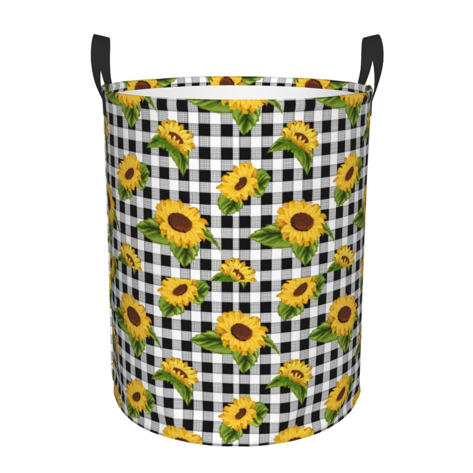 Large Laundry Basket with Handles - Sunflowers checkered plaid Kids Baby Dirty Clothes Laundry Hamper for Bedroom Aesthetic