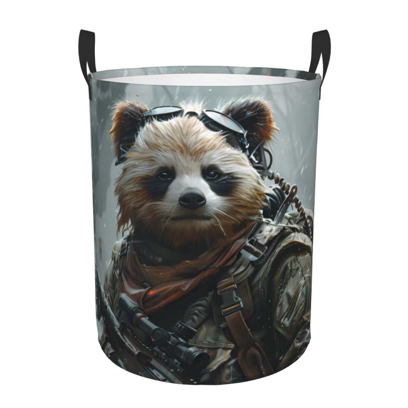 Large Laundry Basket with Handles - Surreal Panda Warrior Kids Baby Dirty Clothes Laundry Hamper for Bedroom Aesthetic