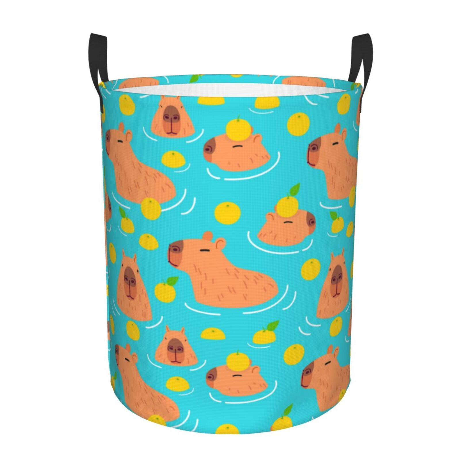Large Laundry Basket with Handles - Swim Capybaras Orange Kids Baby Dirty Clothes Laundry Hamper for Bedroom Aesthetic